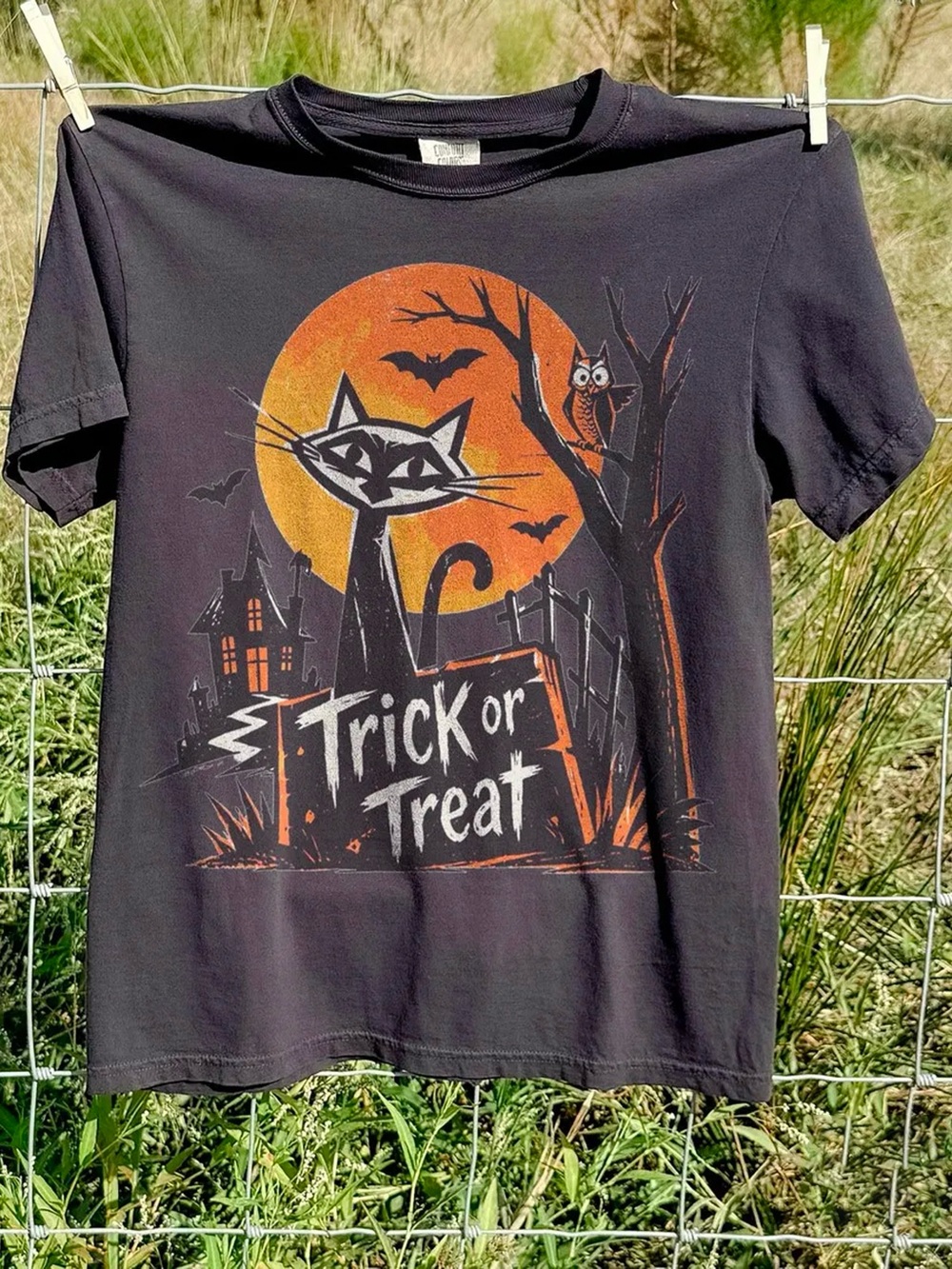 Black Cat Owl Tree Halloween Shirt, Trick Or Treat Graphic Tee